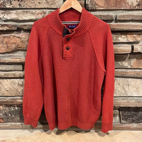 Alan Flusser Orange Cotton 1/4 Button Sweater